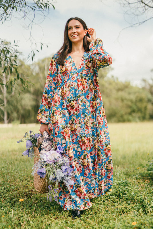 Heavenly Touch Maxi Dress (Long Sleeve) - Blue